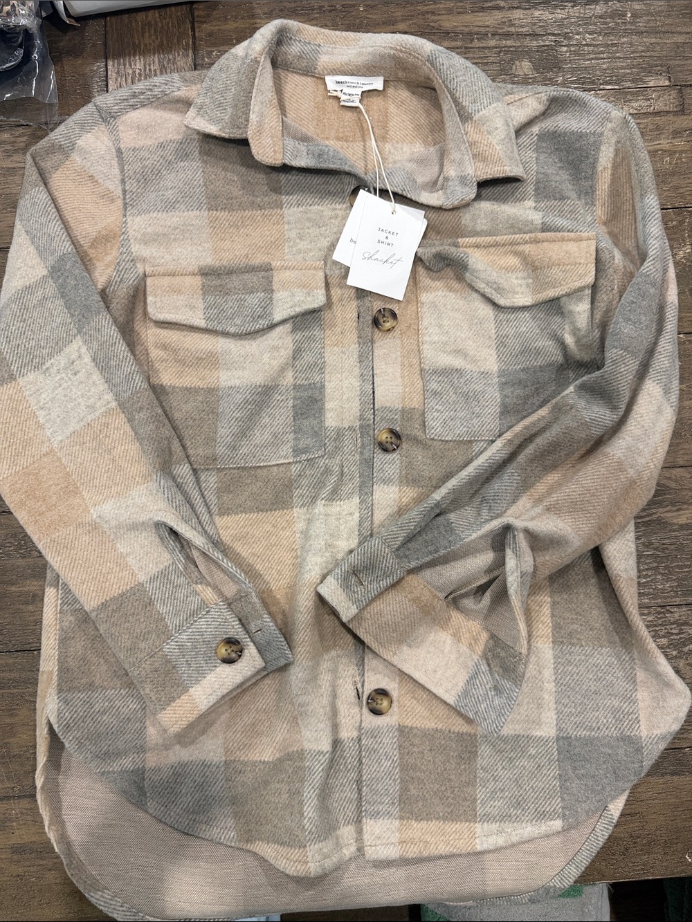 NWT Beige and Gray Plaid Shacket for Kids
